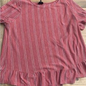 W5 Pink Striped Ruffle Blouse